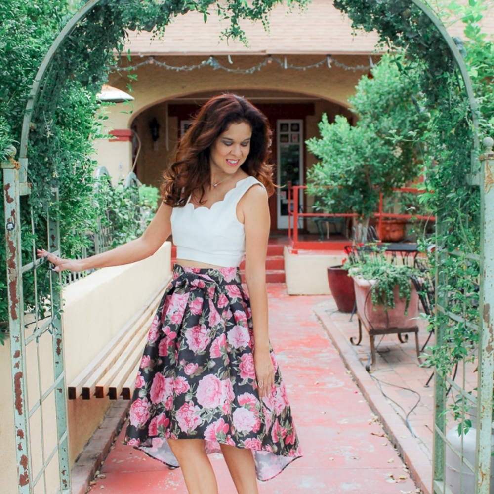 Rue21 Black and Pink Floral A-Line Skirt